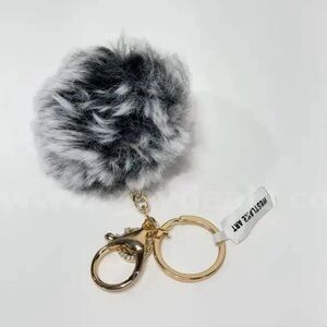 Westlake Art Faux Fur Pom Pom Keychain Gray Gold Bag Charm NEW